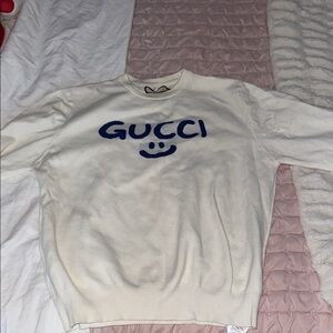 Gucci Men's Ivory Sweater with Navy Logo